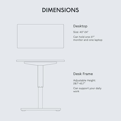FLEXISPOT EN1 One-Piece Standing Desk with 1-Inch Thick Desktop, 40"x24" Electric Height Adjustable Desk for Home Office & Multi-Device Workstations, White