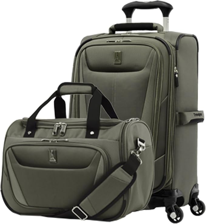 Travelpro Maxlite 5 Softside 2pc Set Expandable Carry On Luggage with 4 Spinner Wheels/Soft Underseat Tote, Lightweight Suitcase, Men and Women, Slate Green