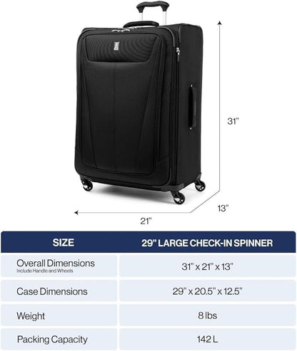 Travelpro Maxlite 5 Softside Expandable Luggage with 4 Spinner Wheels, Lightweight Suitcase, Men and Women, Black, Checked-Large 29-Inch