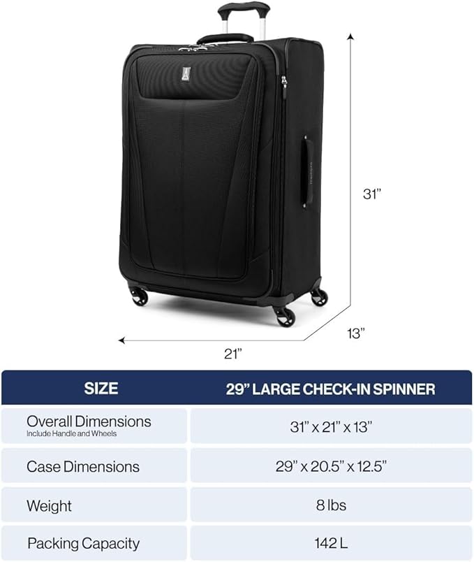 Travelpro Maxlite 5 Softside Expandable Luggage with 4 Spinner Wheels, Lightweight Suitcase, Men and Women, Slate Green, Checked-Large 29-Inch