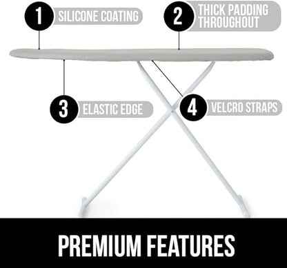 GORILLA GRIP The Original Ironing Board Cover and Pad, Silicone Coating, Thick Scorch Resistant Padding, Heavy Duty Iron Covers Standard Boards, Hook and Loop Fastener Strap, Silver, 15x54