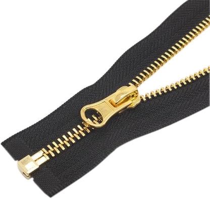 YaHoGa 2PCS #5 25 Inch Gold Separating Jacket Zipper Black Metal Zippers for Jackets Sewing Coats Crafts (25" Gold)