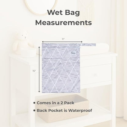 Nora's Nursery Wet Dry Bags with Two Zippered Pockets - Reusable and Washable Wet Bag for Swimming, Travel, Beach, Pool, Daycare, Cloth Diapers, Toiletries and Swimsuits - 11x15 - Boho - 2 Pack