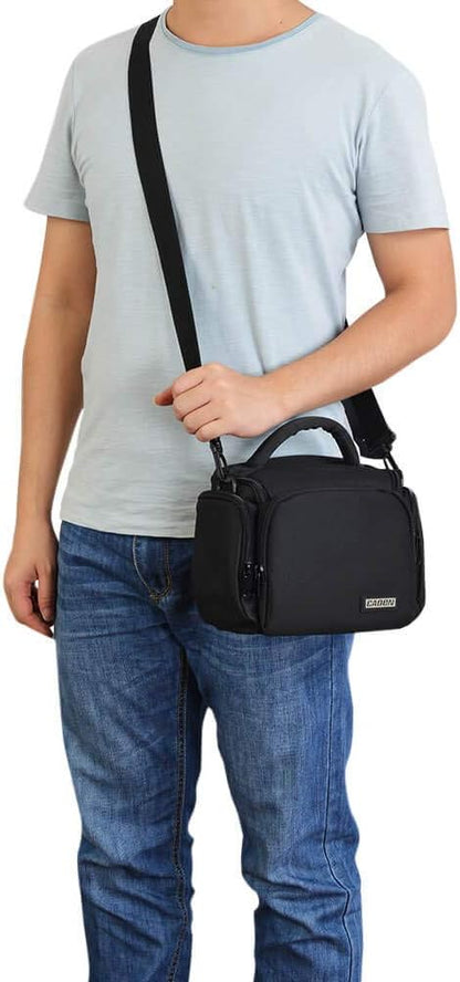 CADeN Compact Camera Shoulder Crossbody Bag Case Compatible for Nikon, Canon, Sony SLR/DSLR Mirrorless Cameras and Lenses Waterproof(1.0 S, Black)