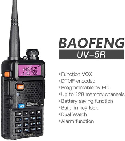 Baofeng UV-5R Ham Radio Long Range UV5R Handheld Dual Band Rechargeable Two Way Radio Walkie Talkies for Adults with Programming Cable，Acoustic Tube Earpiece for Survival Gear Hunting,2Pack