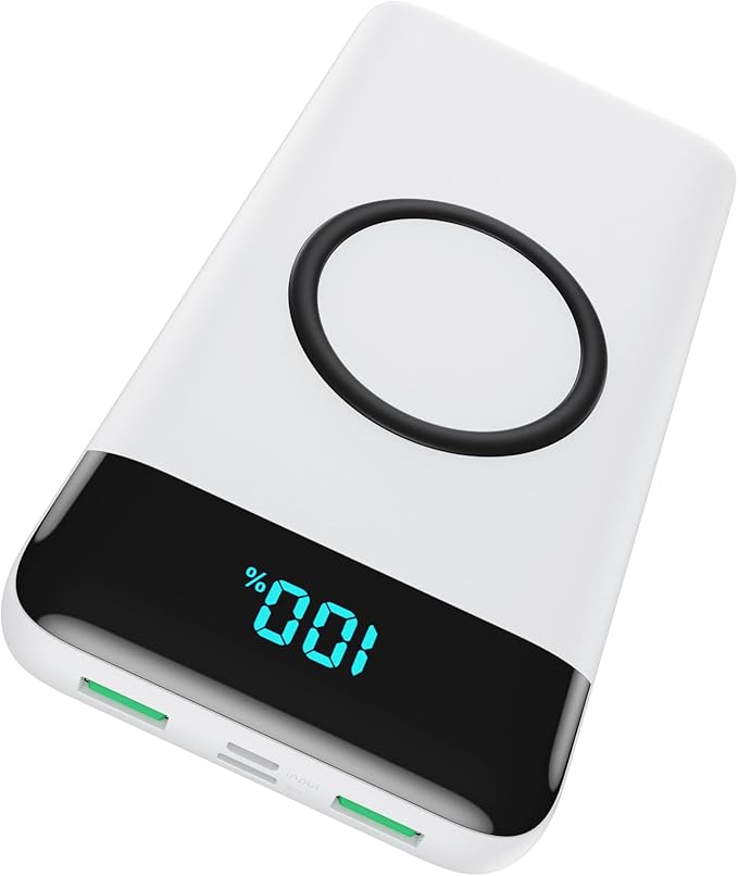 Wireless Portable Charger 30,800mAh 15W Wireless Charging 25W PD QC4.0 Fast Charging Smart LED Display USB-C Power Bank,4 Output& 2 Input External Battery Pack Compatible with iPhone,Samsung etc-White