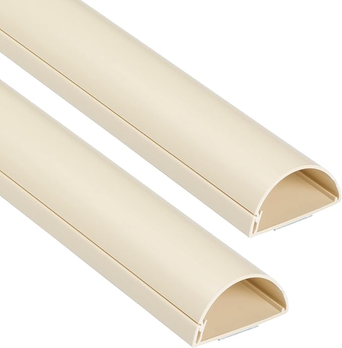 D-Line Half Round Cord Hider, Patented Cable Cover, Hide TV Wall Mount Wires, Raceway for Cords, Decorative Wire Covers, Paintable, Adhesive Cable Concealer, 2X 2in W x 1in H x 39in L, Beige