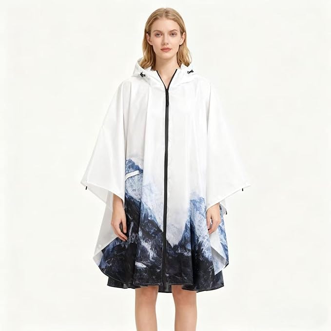 Hooded Rain Ponchos for Adult - Rain Coat and Rain Jacket with Waterproof Pocket and Zipper