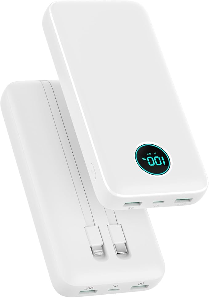 Portable Charger 40,800mAh Power Bank,25W PD QC 4.0 Fast Charging Portable Phone Charger with Built-in Cables,LCD Display USB C Travel Essentials Battery Pack for iPhone 17/16/15/14,Android Samsung