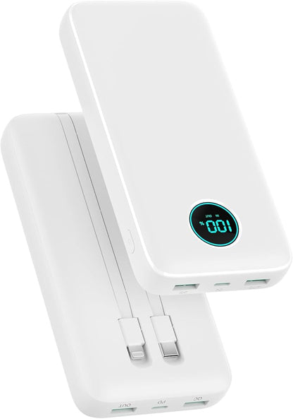 Portable Charger 40,800mAh Power Bank,25W PD QC 4.0 Fast Charging Portable Phone Charger with Built-in Cables,LCD Display USB C Travel Essentials Battery Pack for iPhone 17/16/15/14,Android Samsung