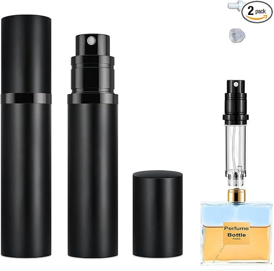2PCS 5ml Perfume Atomizer Travel Refillable, Bottom-Filling Fragrances Perfumes Bottle, Pocket Atomiser for On the Go (Black)