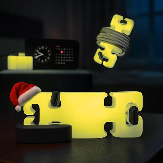 GlowBrick Stocking Stuffers for Adults Cord Management Weighted Cord Holder Cable Wrap Phone Stand - Glow-in-The-Dark Gadget Organizer for Nightstand. Gift for Men, Silicone. Glowing Orange