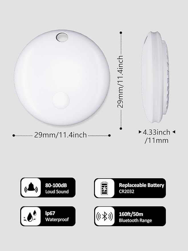 Tracker Tags, Item Finder Work with Apple Find My (iOS Only), Tracking Device Locator Smart Tag for Luggage, Keys, Wallet, Bike, Bags (White, 1 Pack)