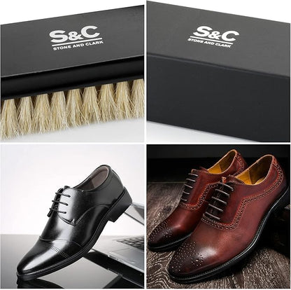 Premium Horsehair Shoe Polish Brush – Handcrafted Beechwood Shoe Brush for Shine and Buffing – Luxurious Shoe Shine Brush with Soft Horsehair Bristles (Black/White)
