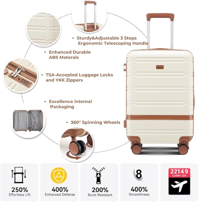 Luggage Sets with spinner wheels, PC+ABS Hard Shell Travel Luggage,Lightweight Carry-on suitcases with TSA Lock,YKK Zippers(Black, 6 piece set(14/20/24/28/DB/TB))