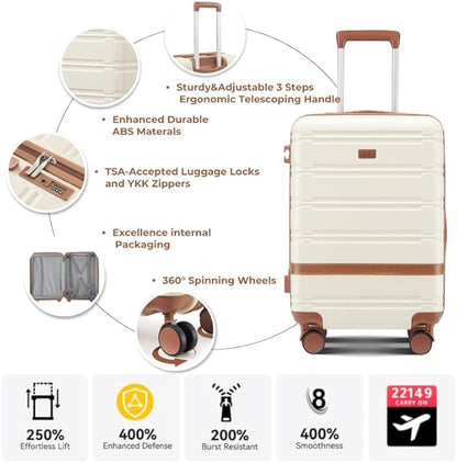 Luggage Sets, Suitcase with Spinner Wheels, PC+ABS Hardshell Travel Luggage Set with TSA Locks,Lightweight Rolling Luggage，Carry on suitcase with YKK Zippers (Dark Green)