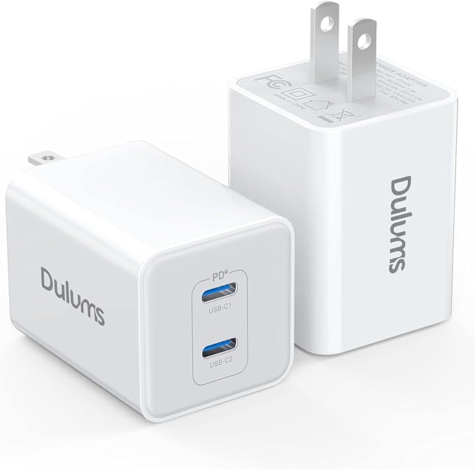 USB C 20W Wall Charger, 2 Pack Dual Port 40W PD 3.0 Type C Fast Charging Block, Durable Portable Charger for iPhone 11/12/13/14/15/16 Pro Max, iPad Pro, AirPods 4, for Apple Watch 10, Samsung Galaxy