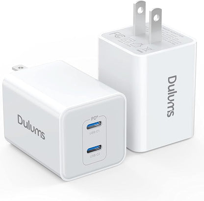 USB C 20W Wall Charger, 2 Pack Dual Port 40W PD 3.0 Type C Fast Charging Block, Durable Portable Charger for iPhone 11/12/13/14/15/16 Pro Max, iPad Pro, AirPods 4, for Apple Watch 10, Samsung Galaxy