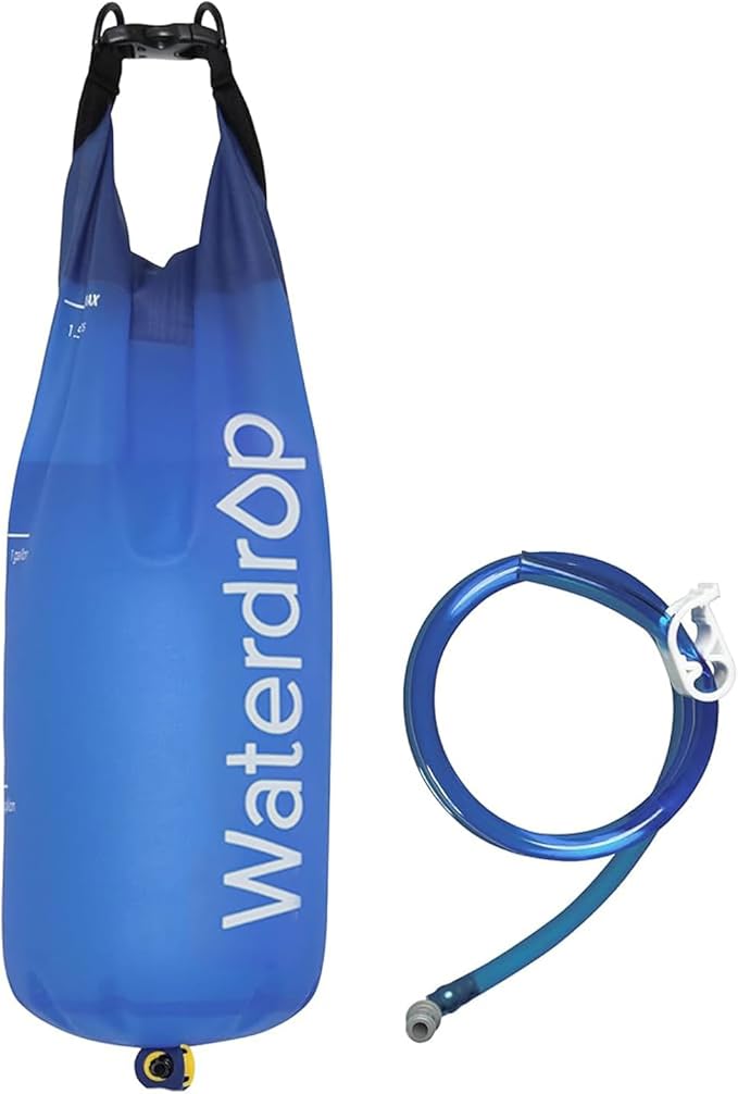 Waterdrop Gravity Water Bag for Camping, Travel, Backpacking, Hiking and Emergency, Compatible with Water Filter Straw, Flex Foldable, 1.5 Gal Bag