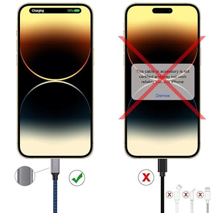 TAKAGI for iPhone Charger, [MFi Certified] Lightning Cable 3PACK 3FT Nylon Braided USB Charging Cable High Speed Transfer Cord Compatible with iPhone 14/13/12/11 Pro Max/XS MAX/XR/XS/X/8/iPad(Blue)