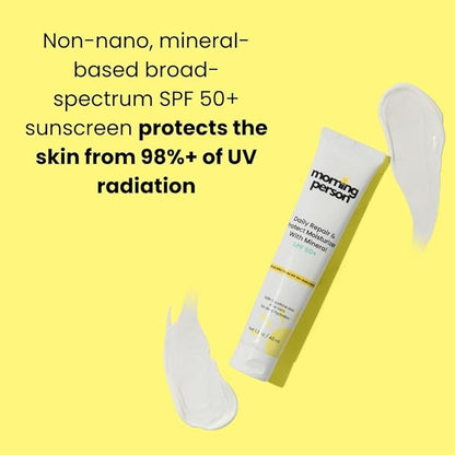Daily Repair & Protect Moisturizer with Mineral Sunscreen Face SPF 50+ I With Squalane and Aloe Vera for Deep Moisture I UVA/UVB & Blue Light Protection I No White Cast I Reef Safe I Vegan