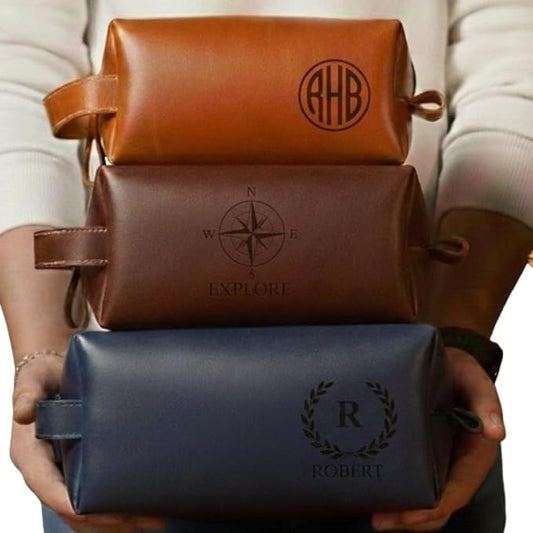 HARDISTON Personalized Genuine Leather Toiletry Bag for Men – Handcrafted Custom Dopp Kit with Engraved Monogram, Travel Shaving Bag Gift for Dad, Husband, Boyfriend, Groomsmen