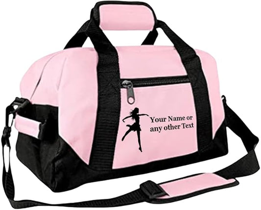 Personalized Passion 14” Small Sports Duffel Bags for Kids - Waterproof Travel Duffle with Name & Dance Design - Pink Two-Toned Kids Weekender Bag for Boys and Girls