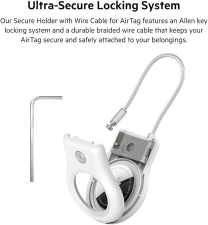 Belkin Apple AirTag Secure Holder With Wire Cable - AirTag Holder - Lock & Protect Air Tags In Durable Scratch Resistant Case - Protective AirTag Keychain Accessory For Keys, Luggage & More – White