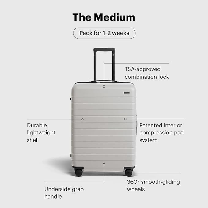 Away Medium Checked Luggage, Lightweight Hard Shell Suitcase with Spinner Wheels, Durable Rolling Luggage, TSA Lock, 26 Inch, Cloud Gray