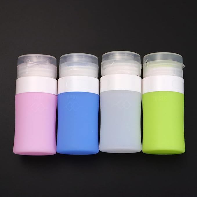 4pcs Silicone Travel Bottles Leakproof Lotion Containers Portable Cosmetic Squeeze Bottles for Travel Makeup Storage Tsa Approved Pink Green White Blue
