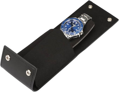 Leather Watch Pouch - Travel Watch Case with Velvet Lining, Protective Storage for Both Men and Women | Christmas Gift for Business Travel and Office Occasions (Single Watch Box)