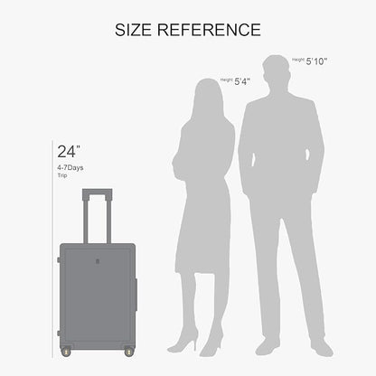 LEVEL8 Checked Luggage, Large Suitcase, Lightweight Luminous Textured Tsa Approved Medium Hardside Luggages with 8 Spinner Wheels, 24 Inch, Dark Grey