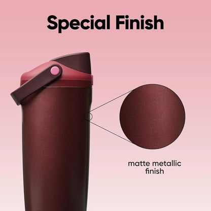 Owala FreeSip Sway Insulated Stainless Steel Water Bottle with Two-Way Spout, Built-In Straw and Bucket Handle, Made for Travel, School, and Sports, 30oz, BPA Free, Leak Proof, Black Cherry