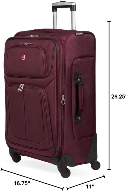 SwissGear Sion Softside Expandable Luggage – Medium Checked Suitcase with 360 Degree Wheels & Retractable Handle – 25 Inch, Perfect for 1-7 Night Trips – Merlot