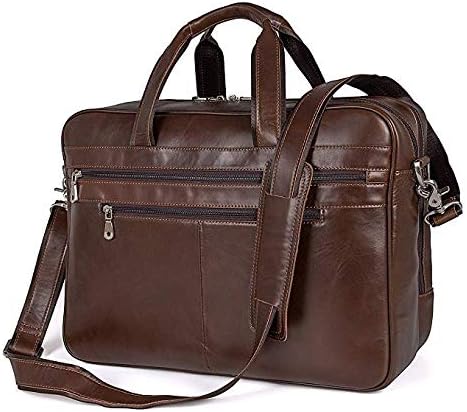 Augus Business Travel Briefcase Genuine Leather Duffel Bags for Men Laptop Bag fits 15.6 inches Laptop YKK Zipper (Brown)