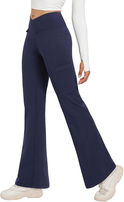 baleaf Women's Fleece Lined Pants Winter Thermal Water Resistant Crossover Flare Leggings Warm Bootcut Hiking Outdoor