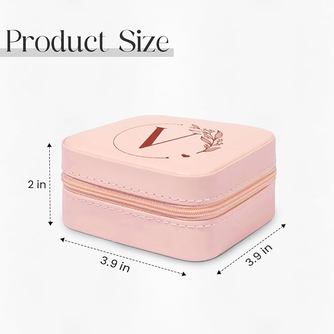 SANDJEST Personalized Jewelry Box, Pink Small Travel Jewelry Box with Initial V, Monogrammed Jewelry Case Organizer for Girls Women Teen, Mini Travel Essentials Gifts for Christmas Birthday