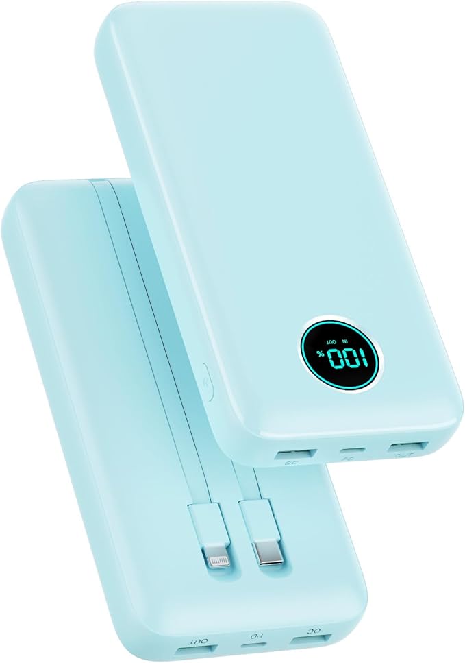 Portable Charger 40,800mAh Power Bank,25W PD QC 4.0 Fast Charging Portable Phone Charger with Built-in Cables,LCD Display USB C Travel Essentials Battery Pack for iPhone 17/16/15/14,Android Samsung