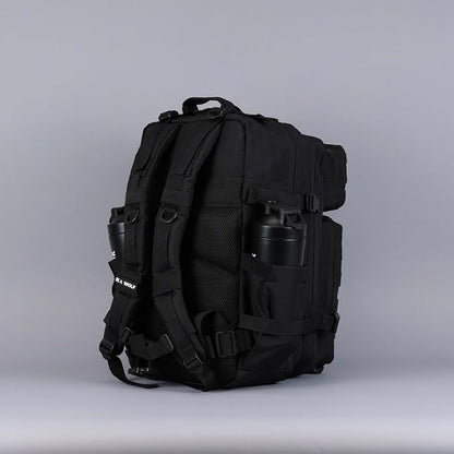 WOLFpak 45L Athletic Gym Backpack - Durable 1000D Waterproof Oxford Material with MOLLE Webbing, Laptop Pocket & Dual Cup Holders, Durable Fitness/Travel/Military Daypack (Alpha Black)