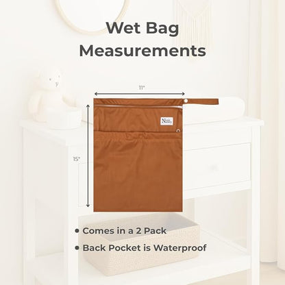 Nora's Nursery Wet Dry Bags with Two Zippered Pockets - Reusable and Washable Wet Bag for Swimming, Travel, Beach, Pool, Daycare, Cloth Diapers, Toiletries and Swimsuits - 11x15 - Desert - 2 Pack