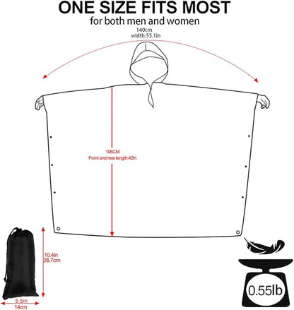 Hooded Rain Poncho for Adult, Waterproof Lightweight Raincoat for Hiking Camping