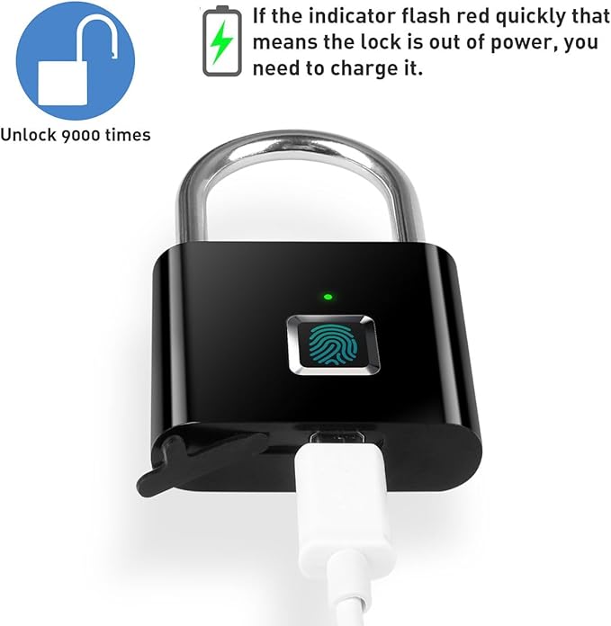 Fingerprint Padlock,AICase Ultra Light One Touch Open Fingerprint Lock with USB Charging for Gym, Sports, School Employee Locker,Fence, Suitcase,Bike No App, No Bluetooth，No Trouble