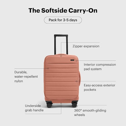 Away Softside Carry-On Suitcase, 22 Inch Lightweight, Expandable High-Strength Nylon Luggage With Spinner Wheels, Meets Requirements for Most Major Airlines, Clay Pink