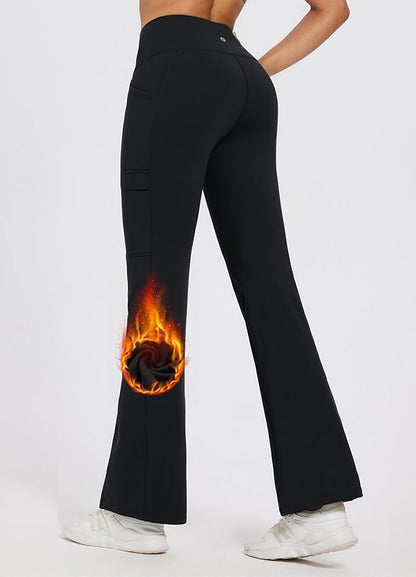 baleaf Women's Fleece Lined Pants Winter Thermal Water Resistant Crossover Flare Leggings Warm Bootcut Hiking Outdoor