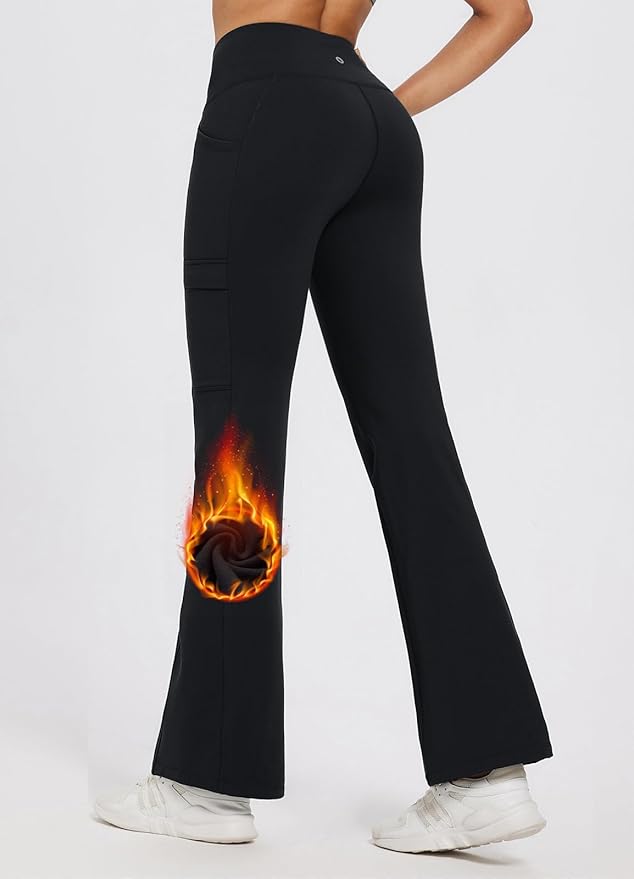 baleaf Women's Fleece Lined Pants Winter Thermal Water Resistant Crossover Flare Leggings Warm Bootcut Hiking Outdoor