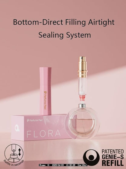 Perfume Pod Refillable Perfume Atomizer, Bottom Filling Fragrances Perfume Bottle, Mini Cologne Dispenser, Travel sized, Portable Sprayer for Women Men, Gift (FLORA01, PINK)