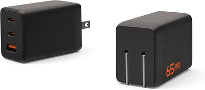 URBAN ARMOR GEAR UAG SRG 65W GaN 3-Port Wall Charger - USB USB-C Multiport Foldable Compact Travel PD 3.0 Quick Charging Power Adapter for Smartphone & Tablet, Black