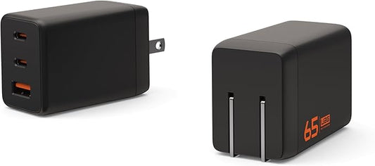 URBAN ARMOR GEAR UAG SRG 65W GaN 3-Port Wall Charger - USB USB-C Multiport Foldable Compact Travel PD 3.0 Quick Charging Power Adapter for Smartphone & Tablet, Black