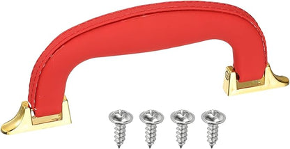 uxcell PU Leather Luggage Handle, 0.9" Hole Distance Vintage U-Shape Replacement Strap Handle for Travel Handbag Guitar Musical Box Gift Boxes, Red/Gold