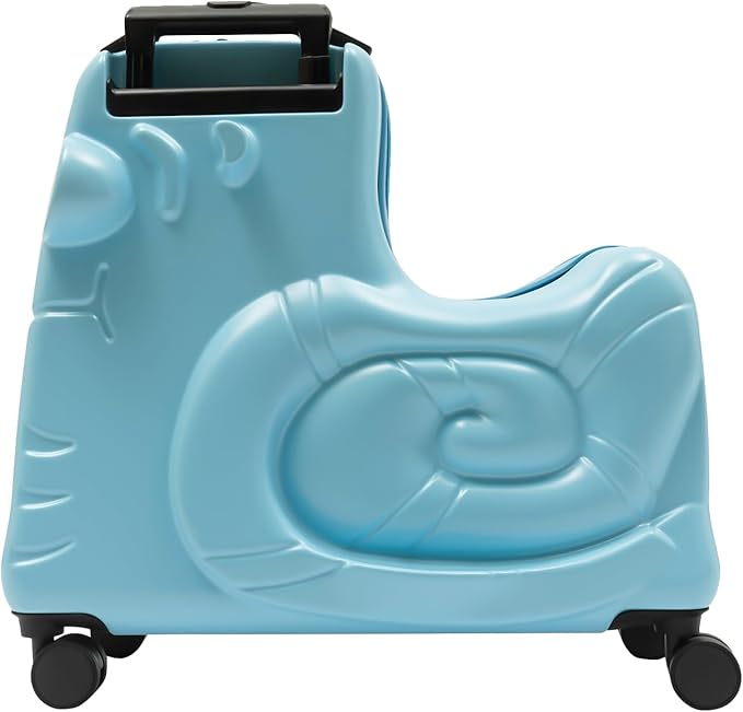 DNYSYSJ Children's Ride On Luggage, 20" Kid's Trolley Suitcase with Universal Wheels and Password Lock, Carry On Luggage Rolling Luggage, Aged 1-6 Years, ABS+PC (Blue, Snail Pattern)